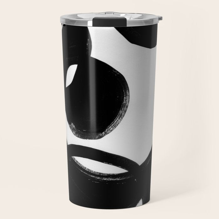 Circle Spirals Black & White Minimalist Ink Tribal Mid Century Pattern Dark Painting Pattern Travel Mug Gallery Image 1