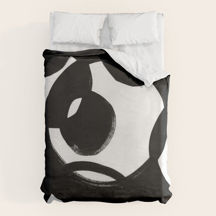 Circle Spirals Black & White Minimalist Ink Tribal Mid Century Pattern Dark Painting Pattern Duvet Cover Gallery Image 6