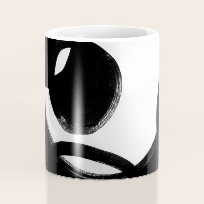 Circle Spirals Black & White Minimalist Ink Tribal Mid Century Pattern Dark Painting Pattern Coffee Mug Gallery Image 4