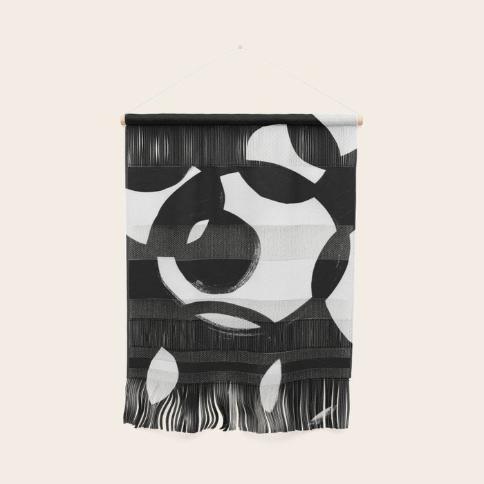 Circle Spirals Black & White Minimalist Ink Tribal Mid Century Pattern Dark Painting Pattern Wall Hanging Gallery Image 1