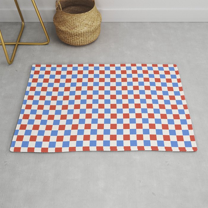 Checkered Multicolor Pattern XX Red White Blue Rug Gallery Image 1