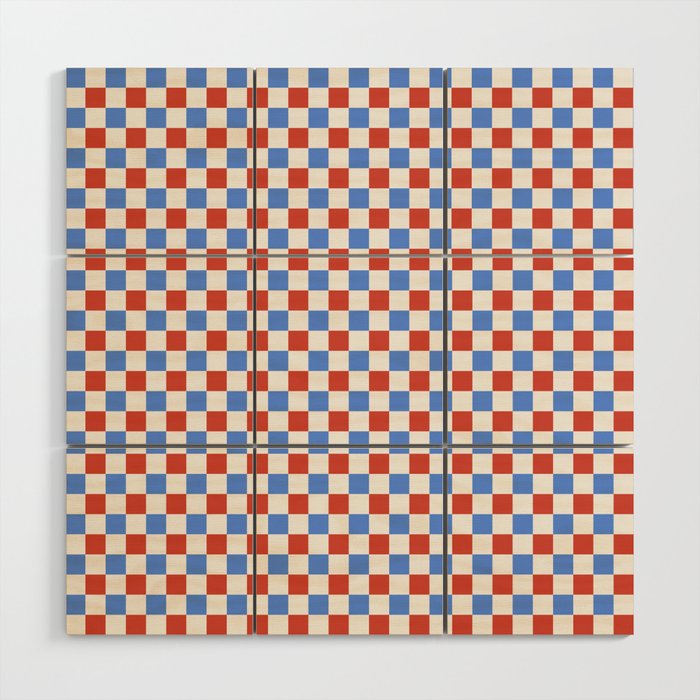 Checkered Multicolor Pattern XX Red White Blue Wood Wall Art Gallery Image 1