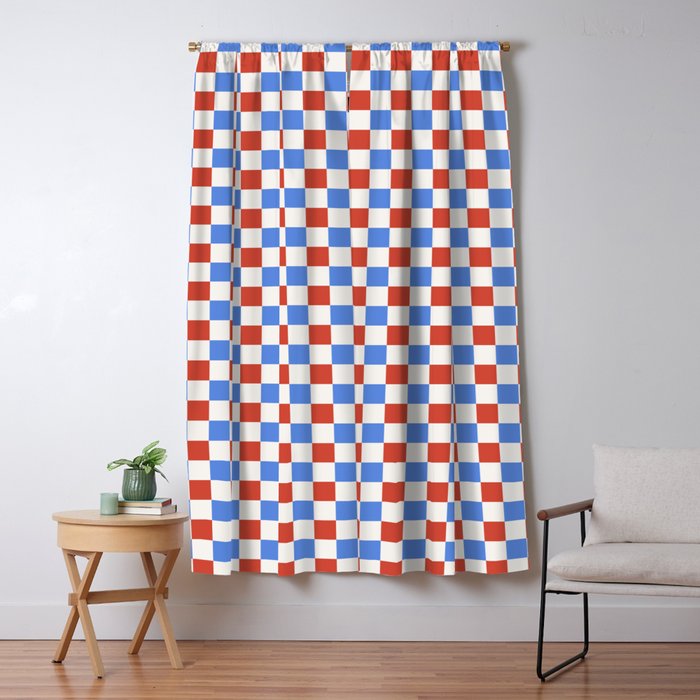 Checkered Multicolor Pattern XX Red White Blue Window Curtain Gallery Image 5