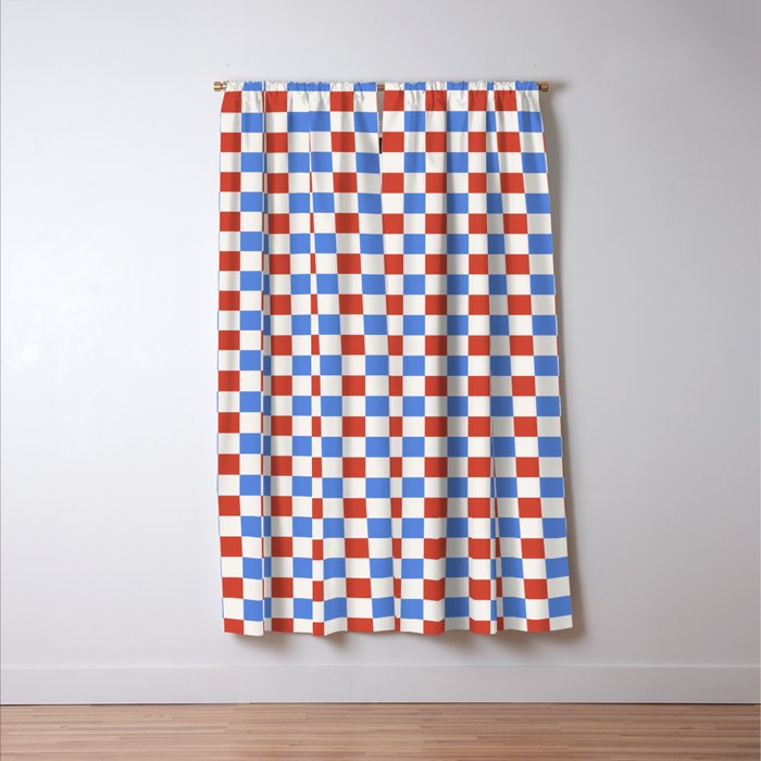 Checkered Multicolor Pattern XX Red White Blue Window Curtain Gallery Image 3