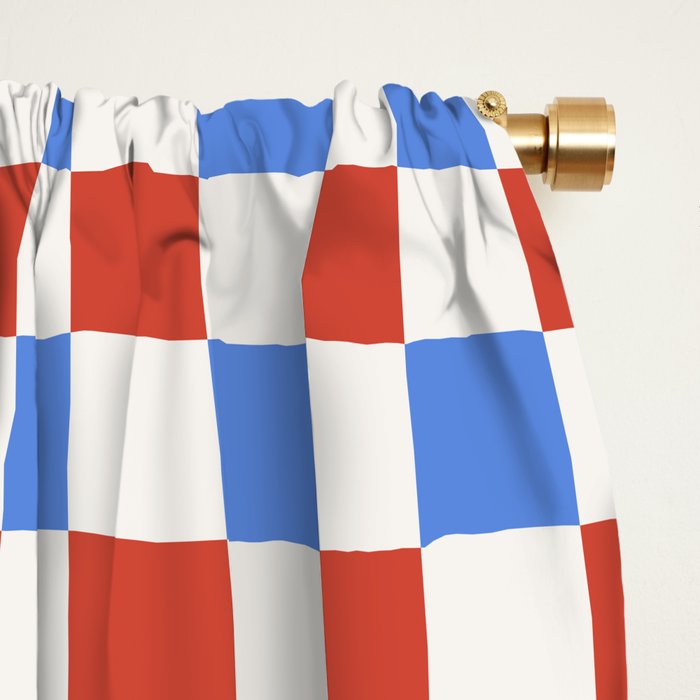 Checkered Multicolor Pattern XX Red White Blue Window Curtain Gallery Image 2