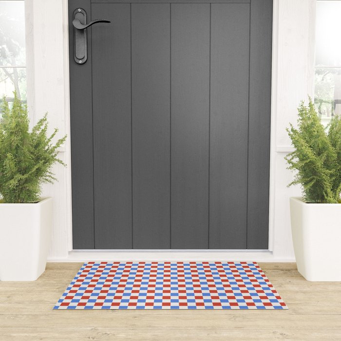 Checkered Multicolor Pattern XX Red White Blue Welcome Mat Gallery Image 3