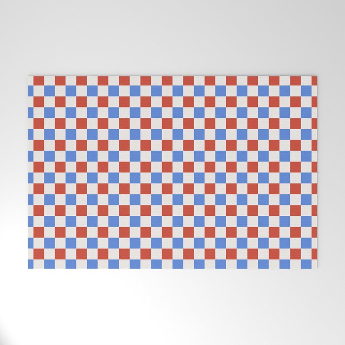 Checkered Multicolor Pattern XX Red White Blue Welcome Mat Gallery Image 1