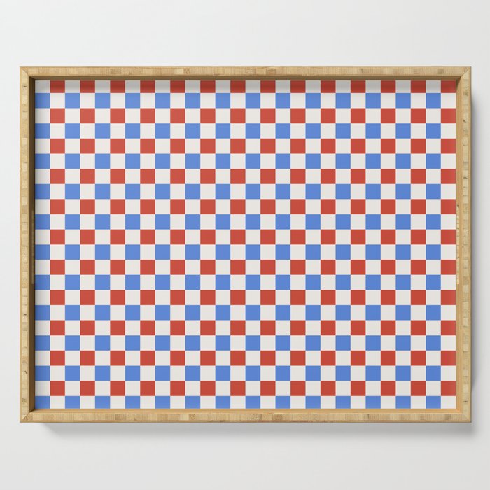 Checkered Multicolor Pattern XX Red White Blue Serving Tray Gallery Image 1