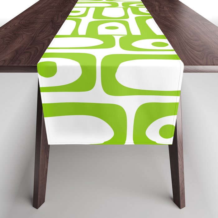 Mid Century Modern Abstract Lime Green and White Piquet Multi Pattern Table Runner Gallery Image 1