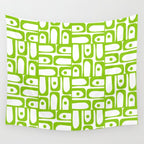 Mid Century Modern Abstract Lime Green and White Piquet Multi Pattern Wall Tapestry Gallery Image 4