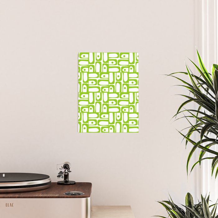 Mid Century Modern Abstract Lime Green and White Piquet Multi Pattern Poster Gallery Image 2
