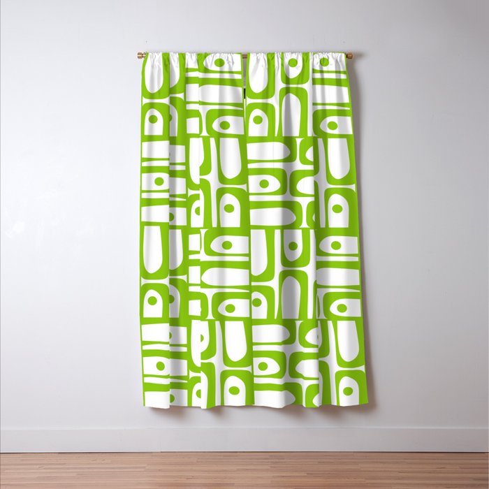 Mid Century Modern Abstract Lime Green and White Piquet Multi Pattern Window Curtain Gallery Image 3