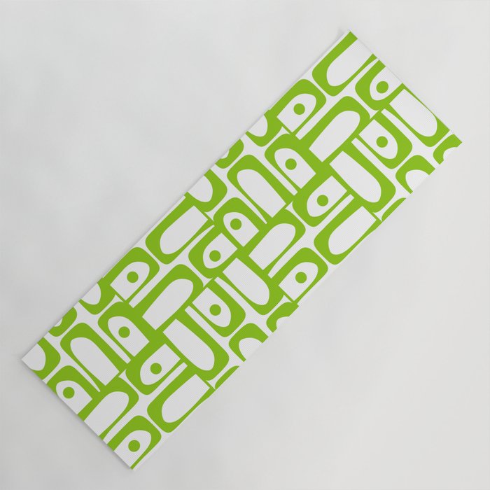 Mid Century Modern Abstract Lime Green and White Piquet Multi Pattern Yoga Mat