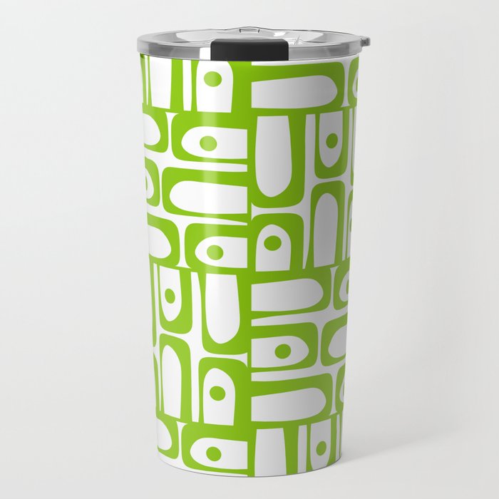Mid Century Modern Abstract Lime Green and White Piquet Multi Pattern Travel Mug Gallery Image 1