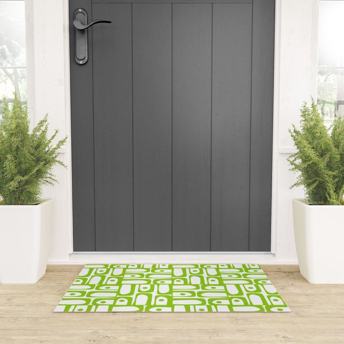 Mid Century Modern Abstract Lime Green and White Piquet Multi Pattern Welcome Mat Gallery Image 3