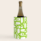 Mid Century Modern Abstract Lime Green and White Piquet Multi Pattern Wine Chiller Gallery Image 1