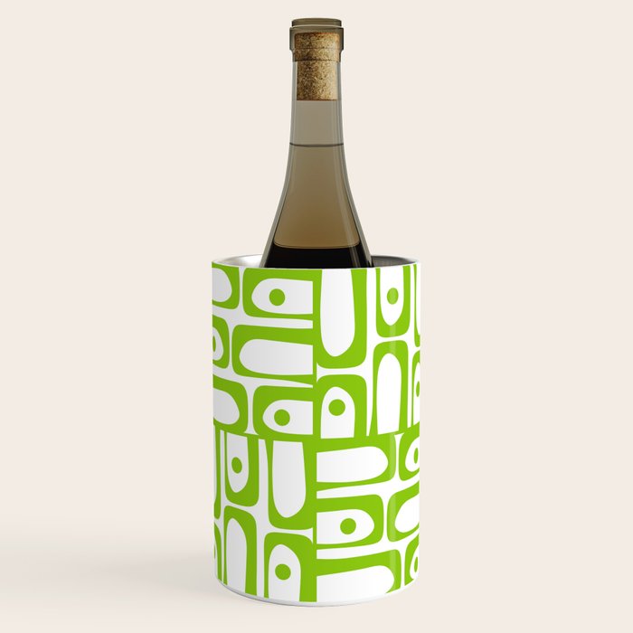 Mid Century Modern Abstract Lime Green and White Piquet Multi Pattern Wine Chiller Gallery Image 1