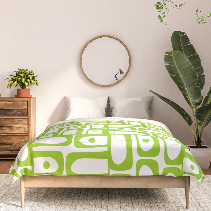 Mid Century Modern Abstract Lime Green and White Piquet Multi Pattern Comforter Gallery Image 3