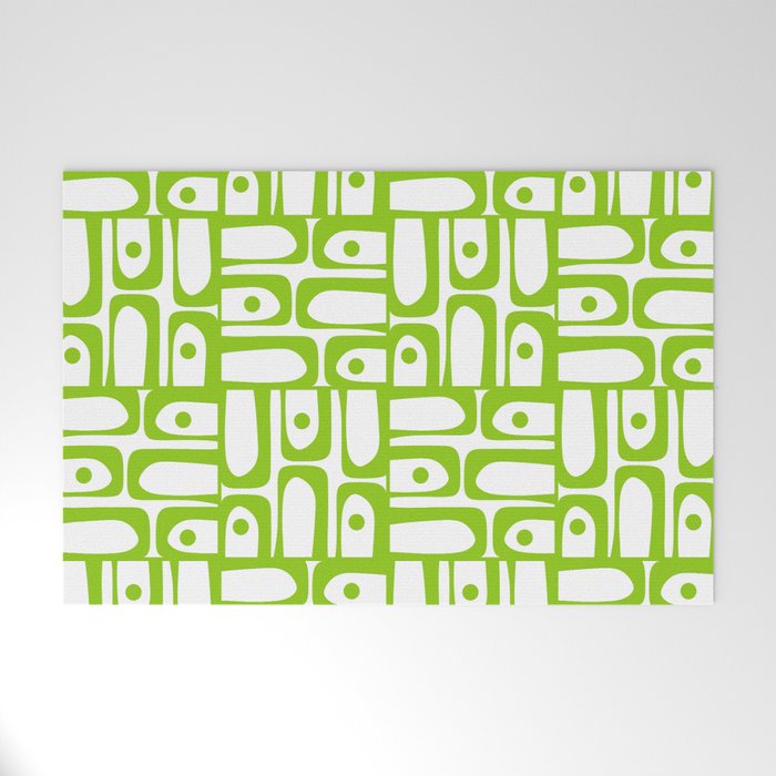 Mid Century Modern Abstract Lime Green and White Piquet Multi Pattern Welcome Mat Gallery Image 1