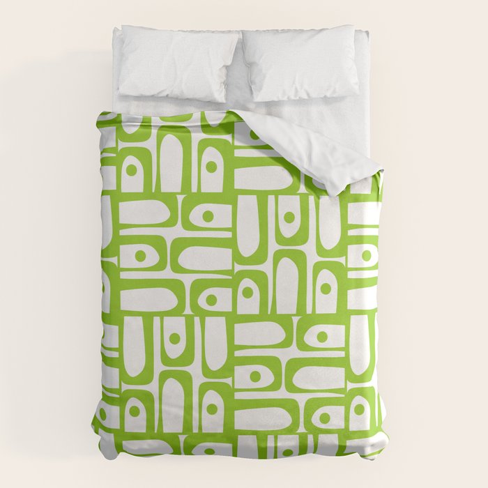 Mid Century Modern Abstract Lime Green and White Piquet Multi Pattern Duvet Cover Gallery Image 6
