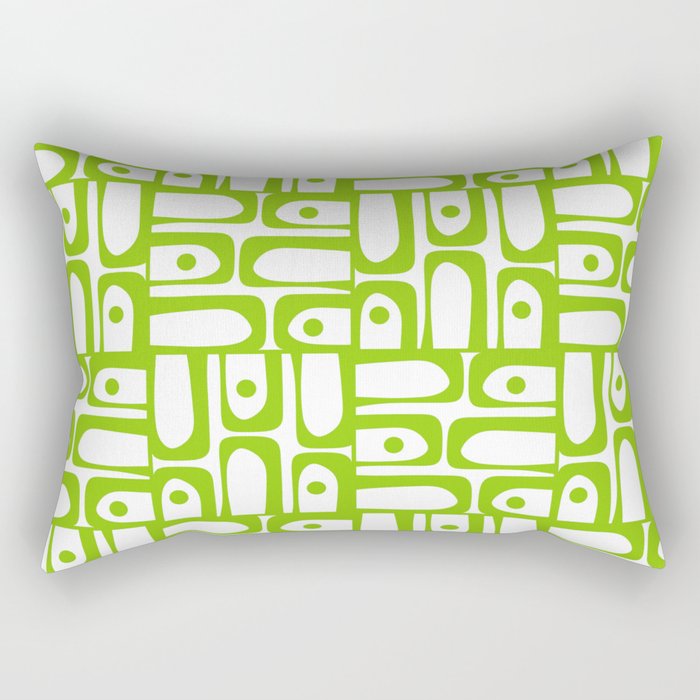 Mid Century Modern Abstract Lime Green and White Piquet Multi Pattern Rectangular Pillow Gallery Image 1