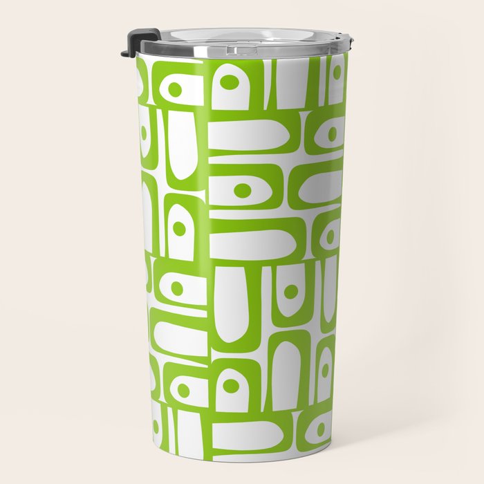 Mid Century Modern Abstract Lime Green and White Piquet Multi Pattern Travel Mug Gallery Image 3