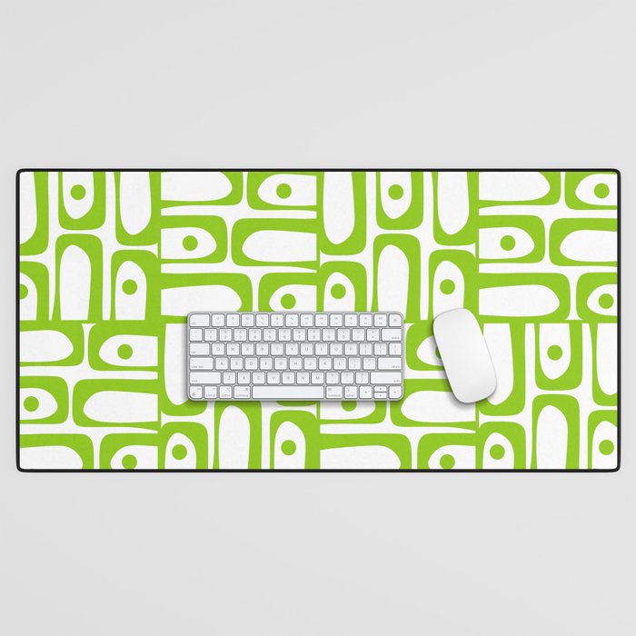 Mid Century Modern Abstract Lime Green and White Piquet Multi Pattern Desk Mat Gallery Image 1