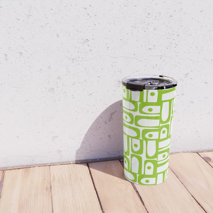 Mid Century Modern Abstract Lime Green and White Piquet Multi Pattern Travel Mug Gallery Image 4