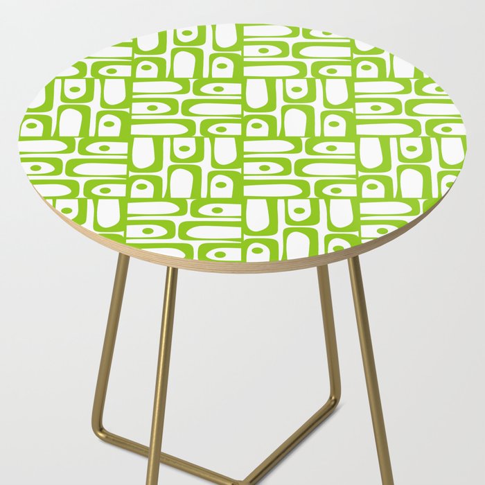 Mid Century Modern Abstract Lime Green and White Piquet Multi Pattern Side Table Gallery Image 2