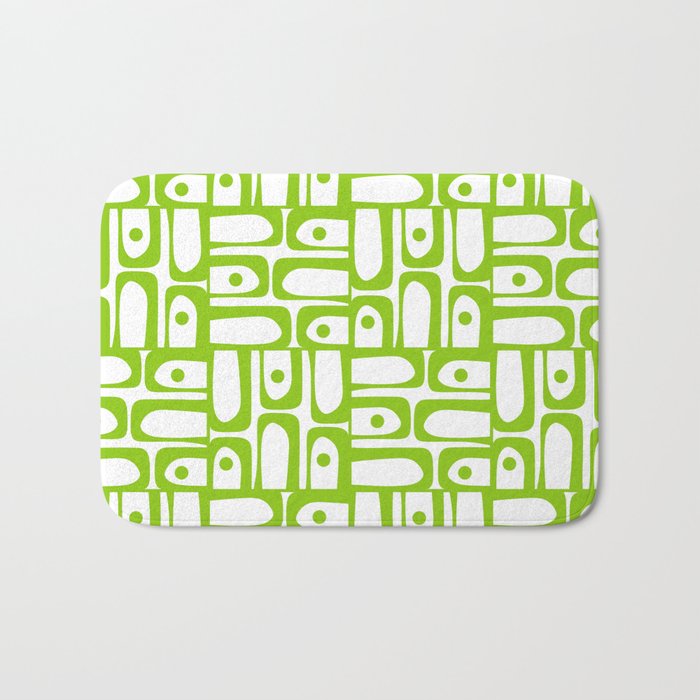 Mid Century Modern Abstract Lime Green and White Piquet Multi Pattern Bath Mat Gallery Image 1