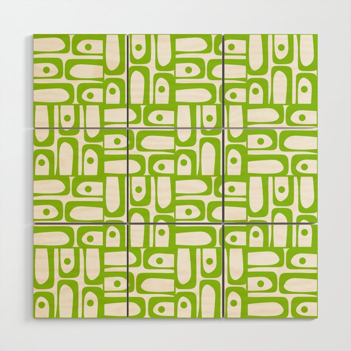 Mid Century Modern Abstract Lime Green and White Piquet Multi Pattern Wood Wall Art Gallery Image 1