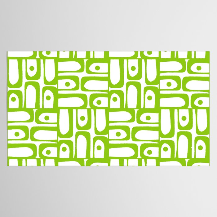 Mid Century Modern Abstract Lime Green and White Piquet Multi Pattern Tablecloth Gallery Image 2