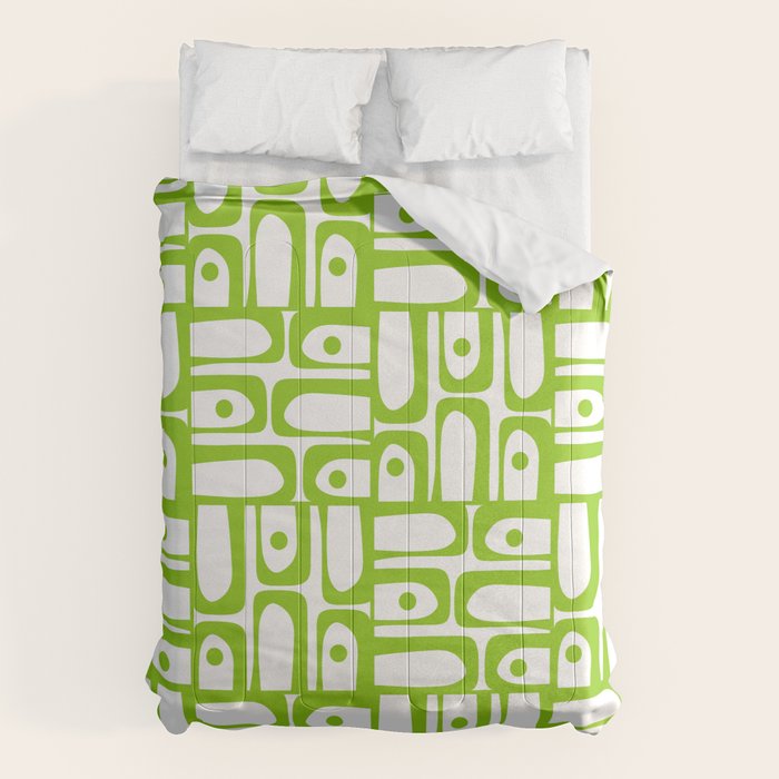 Mid Century Modern Abstract Lime Green and White Piquet Multi Pattern Comforter Gallery Image 6