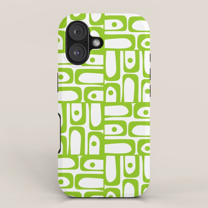 Mid Century Modern Abstract Lime Green and White Piquet Multi Pattern iPhone Case Gallery Image 1