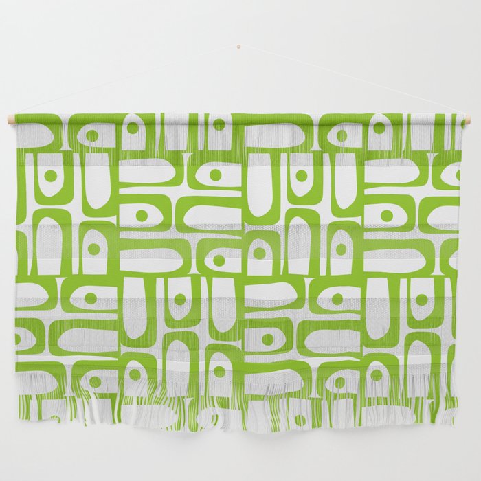 Mid Century Modern Abstract Lime Green and White Piquet Multi Pattern Wall Hanging Gallery Image 1