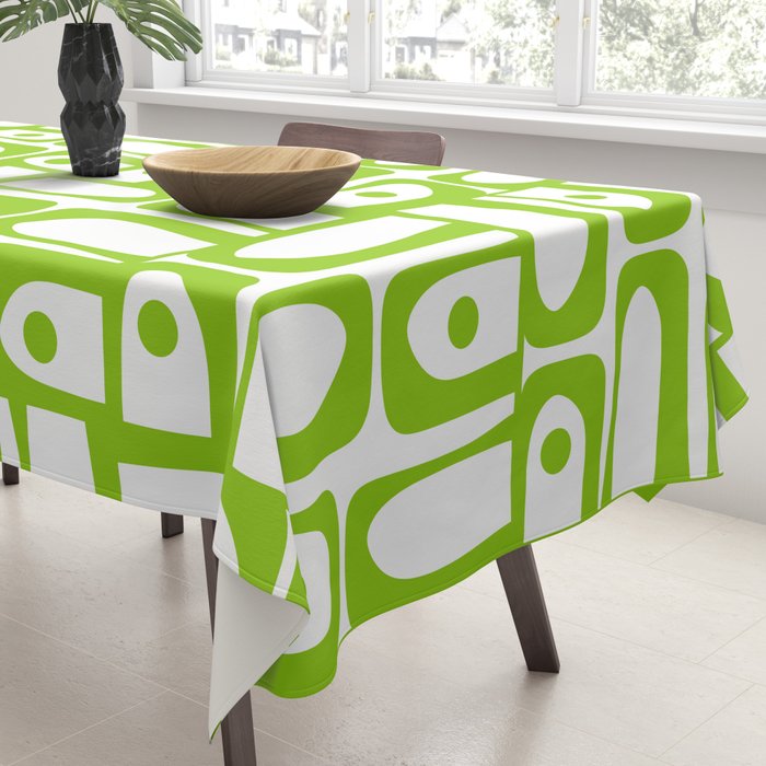 Mid Century Modern Abstract Lime Green and White Piquet Multi Pattern Tablecloth Gallery Image 3