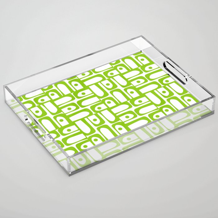Mid Century Modern Abstract Lime Green and White Piquet Multi Pattern Acrylic Tray Gallery Image 1