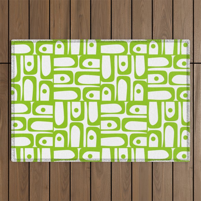 Mid Century Modern Abstract Lime Green and White Piquet Multi Pattern Outdoor Rug Gallery Image 1