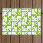 Mid Century Modern Abstract Lime Green and White Piquet Multi Pattern Outdoor Rug Gallery Image 1