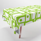 Mid Century Modern Abstract Lime Green and White Piquet Multi Pattern Tablecloth Gallery Image 1