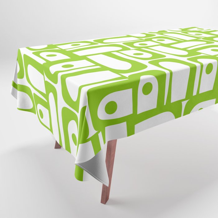 Mid Century Modern Abstract Lime Green and White Piquet Multi Pattern Tablecloth Gallery Image 1