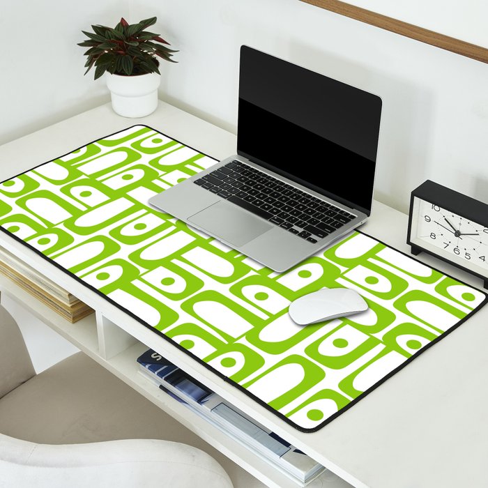 Mid Century Modern Abstract Lime Green and White Piquet Multi Pattern Desk Mat Gallery Image 2