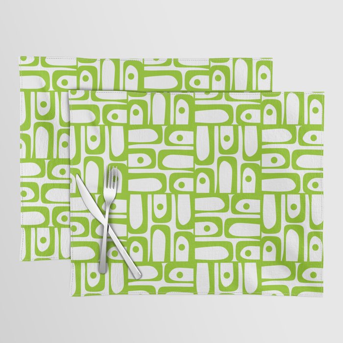 Mid Century Modern Abstract Lime Green and White Piquet Multi Pattern Placemat Gallery Image 1