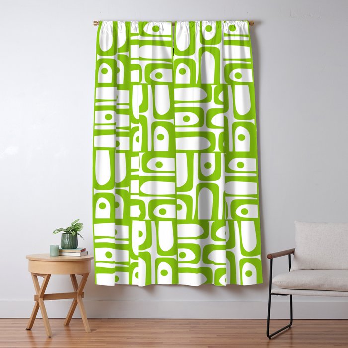 Mid Century Modern Abstract Lime Green and White Piquet Multi Pattern Window Curtain Gallery Image 5