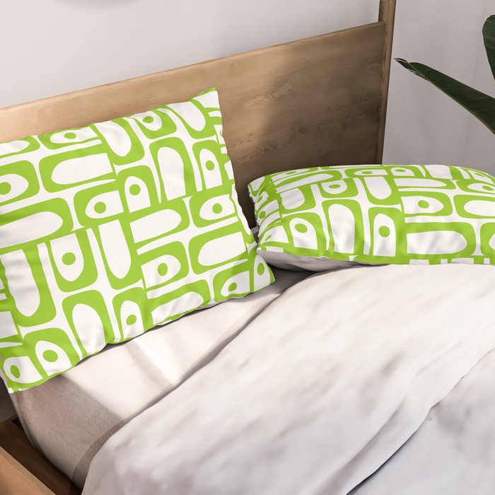 Mid Century Modern Abstract Lime Green and White Piquet Multi Pattern Pillow Sham Gallery Image 2