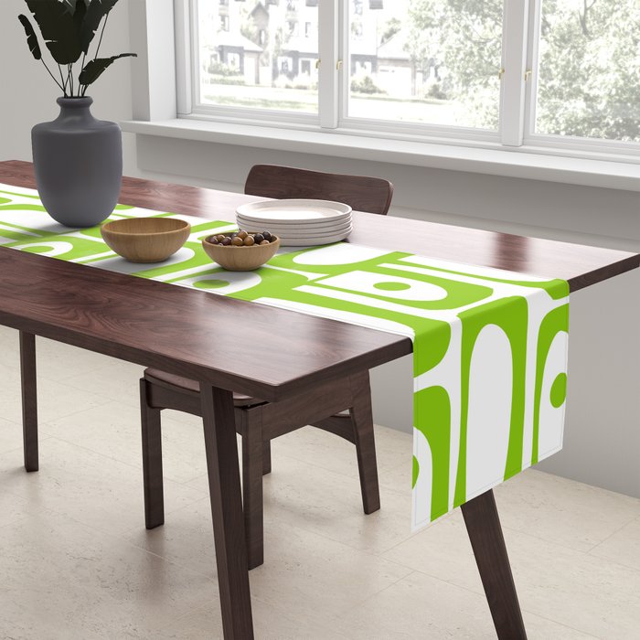 Mid Century Modern Abstract Lime Green and White Piquet Multi Pattern Table Runner Gallery Image 2