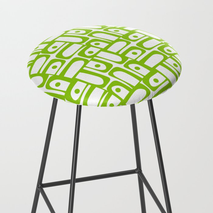 Mid Century Modern Abstract Lime Green and White Piquet Multi Pattern Stool Gallery Image 2