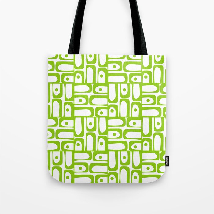 Mid Century Modern Abstract Lime Green and White Piquet Multi Pattern Tote Bag Gallery Image 1