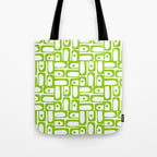 Mid Century Modern Abstract Lime Green and White Piquet Multi Pattern Tote Bag Gallery Image 1