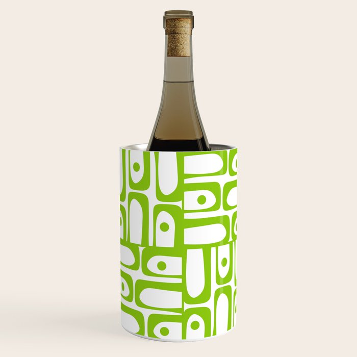 Mid Century Modern Abstract Lime Green and White Piquet Multi Pattern Wine Chiller Gallery Image 2